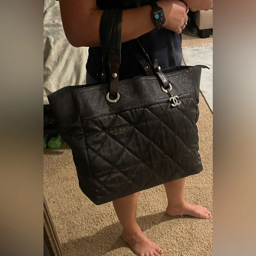 Authentic CHANEL Paris Biarritz Coated Canvas Tote Bag Burgundy - Picture 16 of 17